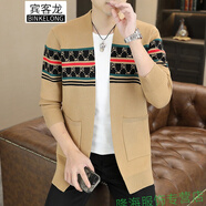 賓客龍新款開(kāi)衫毛衣男12-19初高中大學(xué)生裝休閑毛線衣30青年男士針織衫 卡其M113 165  70-90斤