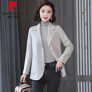 皮爾卡丹（pierre cardin）雙面羊絨大衣女2025年新款短款修身小個子100羊毛呢子小外套 米白色 S