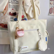 QUEEN TRIP女神節帆布包包 日系ins休閑百搭單肩包手提包上課通勤包托特包女 黃色【耐磨耐用】 單包+小熊捏捏