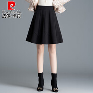 皮爾卡丹（pierre cardin）針織短裙女2025新款秋冬傘裙高腰顯瘦色半裙百搭毛呢黑色a字半身 黑色 3XL 130-140斤