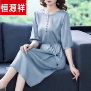 恒源祥真絲中袖連衣裙女夏季品牌奢華大牌重磅高端氣質(zhì)醋酸面料 【奢華//網(wǎng)紅/遮肚子顯瘦/小個(gè)子 L