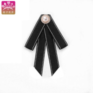 梔子花開(kāi) 領(lǐng)結領(lǐng)花襯衫女衣領(lǐng)口配飾飄帶蝴蝶結學(xué)院風(fēng)畢業(yè)照演出jk裝飾 黑色跳線(xiàn)斜邊-珍珠-別針款