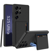 GKK適用于三星S25ultra新款手機殼潮牌s25+卡包支架皮套 碳纖紋 SM-S25【單殼】