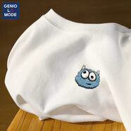 GENIOLAMODE衣服t恤男白短袖純棉夏季潮流ins簡約中性風重磅半袖寬松學生體恤 白色(丑丑怪胸標) S (165)
