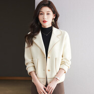 歌米拉（Gemila）小香風(fēng)短外套女春秋上衣短款2025年新款雙面呢小個(gè)子休閑呢子大衣 米白 L  【建議 110-120斤】
