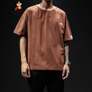 稻草人短袖T恤男夏季新品寬松大碼簡(jiǎn)約休閑t恤打底衫 咖啡色 T126-DSA007 M