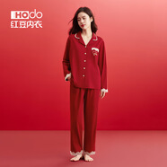 紅豆（Hodo）情侶純棉睡衣女紅色本命年蛇年男士結(jié)婚禮物全棉可外穿家居服套裝 女士紅色輕薄棉萊卡-心生歡喜 160