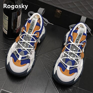 Rogosky香港潮牌老爹鞋ins青年2024新款個(gè)性拼接增高休閑鞋網(wǎng)面運動(dòng)鞋男 藍駝標準版 38 皮鞋碼