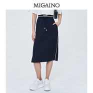 曼婭奴（MIGAINO）休閑半身裙女2025年夏季新款高腰抽繩裙子MN21EB050 深海藍 160/66A/M