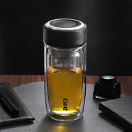 希樂(lè)玻璃杯雙層玻璃水杯高顏值男士商務(wù)辦公茶水分離杯便攜泡茶杯子
