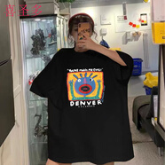 喜圣多大t恤女寬松長(zhǎng)款潮牌超肥特大碼夏裝短袖T恤女裝200-300斤胖mm 368#搞怪萌萌-黑色 2XL 【165一205斤】