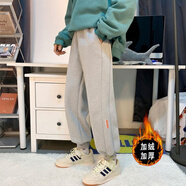 尡韻國潮褲子男春秋季韓版寬松潮牌休閑褲男ins港風(fēng)潮流痞帥運動(dòng)九分 T90灰色加絨加厚款 XL【建議130-145斤】