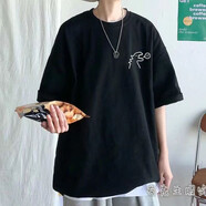 嘉曄（JIAYE）短袖t恤男夏季潮牌日系上衣五分袖圓領(lǐng)T恤學(xué)生簡(jiǎn)約休閑半袖體恤 小火龍黑色 4XL