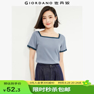 佐丹奴短袖T恤女夏新款彈力坑條減齡撞色方領(lǐng)修身上衣女05325422 41海景藍 S