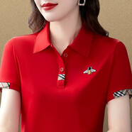 昇域中年女士短袖t恤女夏裝新款品牌時(shí)尚洋氣時(shí)尚高端polo衫薄款半袖 XH6608大紅 3XL （適合130-139斤）