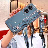 優(yōu)蕾絲【配鋼化膜】oppoA97手機(jī)殼PFTM10腕帶斜挎掛繩5G全包保護(hù)硅膠套防摔軟殼女款新款 A97【薰衣灰】+全屏鋼化膜+斜跨掛繩
