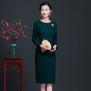 紫魅俏2025年秋冬季新款媽媽裝連衣裙毛呢簡(jiǎn)約修身氣質(zhì)中老年呢子女裝 墨綠色 L (建議100-110斤)