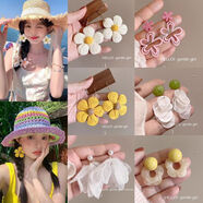 多巴胺編織花朵耳釘女夏日度假風(fēng)耳夾潮高級感夸張海邊耳飾 【多巴胺系列】主圖六件套耳環(huán)