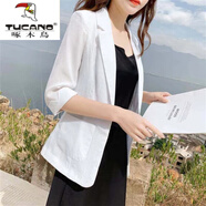 啄木鳥(niǎo)（TUCANO）白色棉麻小西裝外套女薄款2025夏季中年七分袖修身亞麻大碼西服女 小西服-白色 S 80~97