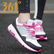 361°女鞋春季新款復(fù)古皮面氣墊跑鞋女學(xué)生運(yùn)動鞋減震輕便休閑鞋跑步鞋 361度白/烏黑色 36