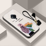 GOBK  vivos5手機殼保護套新款男玻璃鏡面步步高簡(jiǎn)約女殼新款玻璃殼鏡頭全包保護套創(chuàng  )意彩繪后殼 捧花女孩-白色【鋼化膜+愛(ài)心流蘇手繩】