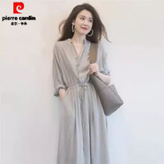 皮爾卡丹（pierre cardin）官方高端香云紗裙子真襯衫連衣裙女2025春夏新款氣質(zhì)女神長(cháng)裙復 品牌旗艦灰色 L 品牌旗艦