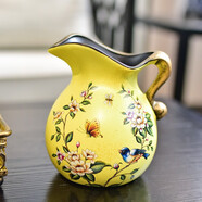 墨菲美式鄉村小花瓶擺件插花歐式陶瓷客廳家居裝飾餐桌干花仿真花花器 鳥(niǎo)啼花語(yǔ)（黃）