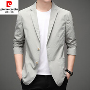 皮爾卡丹（pierrecardin）春季新款休閑西裝男韓版炸街純色透氣小西服單層便西大碼薄款外套 灰色 180/XL