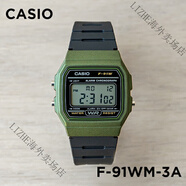 卡西歐（CASIO）手表 F-91WM-3A 綠框日歷鬧鐘秒表復(fù)古電子小方表 f91wm-3a 黑色綠框 表盤外徑35.2MM