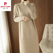 皮爾卡丹（pierre cardin）連衣裙女秋冬新款半高領(lǐng)針織中長(zhǎng)款過(guò)膝寬松冬加厚毛衣內(nèi)搭打底裙 杏駝色 2XL