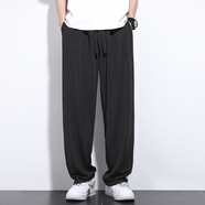 倉石一樹(shù)潮牌銅氨絲冰絲褲男夏季薄款直筒寬松休閑闊腿長(cháng)褲男士垂感褲子 黑色 L 【130-150斤】