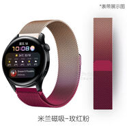 尚智戴適用華為Watch3/4pro/GT2/GT6米蘭尼斯磁吸表帶GT5漸變色透氣金屬透氣網(wǎng)帶GS榮耀magic2E替換腕帶 漸變米蘭玫紅粉 gt2/gt3（42mm表盤(pán)）