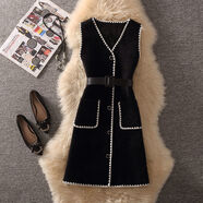 瑜巢醉冬季毛呢裙馬甲裙連衣裙女秋冬坎肩背帶裙打底兩件背心裙套裝裙女 黑色 【單件】 L 【建議110-120斤內】