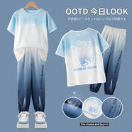 McTicco男童套裝夏裝兒童t恤洋氣童裝休閑運動(dòng)夏季中大童男孩潮帥氣時(shí)髦 9792漸變+5617漸變【套裝】 170碼（160-170cm）