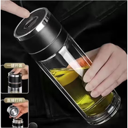 德國(guó)進(jìn)口品質(zhì)一鍵開蓋防摔高硼硅耐高溫玻璃杯鋼化玻璃防摔玻璃杯 雙層升級(jí)款銀色500ML杯套杯刷500