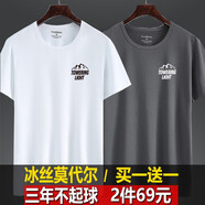 簡(jiǎn)男【高品質(zhì)二件】涼感冰絲t恤男短袖圓領(lǐng)印花莫代爾棉夏季衣服薄款 白色+灰色 4XL建議180-195斤
