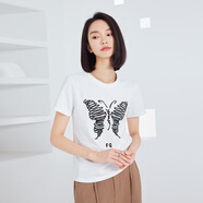普普風(fēng)（FGFEEL）2025年女裝新品百搭通勤ins風(fēng)休閑印花輕奢蝴蝶燙鉆T恤OC1T20056S 白色 M