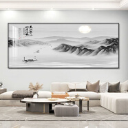 山水畫(huà)客廳掛畫(huà)辦公室 自粘墻貼畫(huà)客廳書(shū)房山水畫(huà)自貼裝飾畫(huà)中國風(fēng)辦公自貼畫(huà)背景墻壁畫(huà) 高山流水1 長(cháng)240+高100厘米