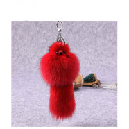 DRACO適用于狐貍毛絨皮草女小狐貍包包掛件汽車(chē)鑰匙扣掛飾真毛球飾品手機吊墜圣誕節禮物 紅色大號 20-23cm