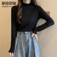 多菲尼森（dophnison） 半高領(lǐng)打底衫女秋冬季軟糯半高領(lǐng)木耳邊針織打底衫上衣早秋女裝長袖毛衣 經(jīng)典黑 均碼 半高領(lǐng)打底衫女