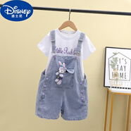 迪士尼（Disney）女童牛仔背帶褲套裝2023夏季新款中大童薄短褲短袖T恤吊帶兩件套 單件背帶褲 160cm 建議13-14歲大童