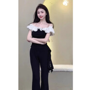 碩依美戀 不規(guī)則一字肩飄帶上衣露肩短袖t恤女2025夏季新款絕美設(shè) 黑色 S 均碼