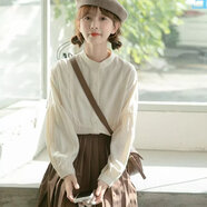 歌班婭設計感長(cháng)袖襯衫女2023春裝新款燈籠袖上衣日系甜美立領(lǐng)寬松襯衣 杏色 S