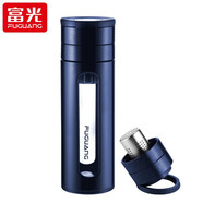 富光雷克塑玻杯 雙層茶水分離帶提環(huán)便攜水杯商務(wù)泡茶杯玻璃杯子 藍(lán)色 500ml