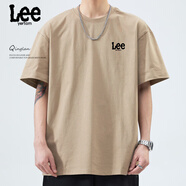 Lee ryetom香港潮牌重磅棉夏季短袖t恤男美式寬松大碼純棉打底短白t 卡其色 S 90-110斤