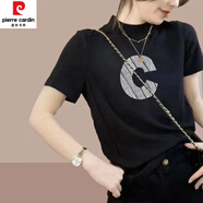 皮爾卡丹（pierre cardin）灰色半高領(lǐng)短袖t恤女純·棉夏季打底衫歐貨半袖上衣寬松體恤衫ins 黑色-C XL