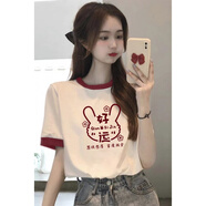 錫曼塵青少年半袖t恤女初中生高中學(xué)生中袖上衣白色日系短袖少女生夏裝 153-【紅G1482 (紅) M 【99-110斤