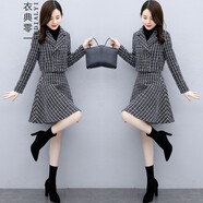 衣典零一兩件套套裝裙2022秋裝新款秋季女裝時(shí)尚氣質(zhì)洋氣長(cháng)袖西裝連衣裙女春秋冬新品小香風(fēng)毛呢半身裙子 黑色 L