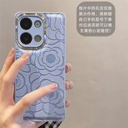 韻寧 適用oppo reno11pro手機殼山茶花reno10pro+奢華新款findx6金屬鏡頭圈高級r9皮紋全包高檔硅膠 【藍色】金屬鏡頭圈 印壓山茶花 OPPO Find X7