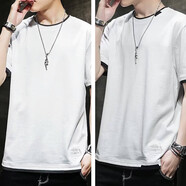 軒萊雅 短袖t恤男裝夏裝半袖打底衫男士寬松圓領(lǐng)衣服簡(jiǎn)約T恤男內搭上衣 假兩件純色 白色+白色130假兩件 3XL